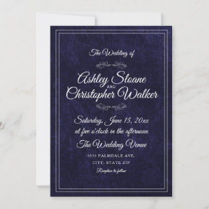 Luxury Navy Blue Velvet White Monogram QR code Invitation