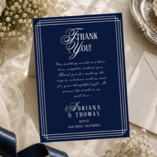 Luxury Navy Blue Wedding Thank You Card