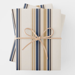 Luxury Navy Camel Stripe Linen Wrapping Paper Sheets