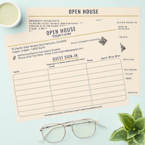 Luxury navy and cream open house both-sides sign-in flyer