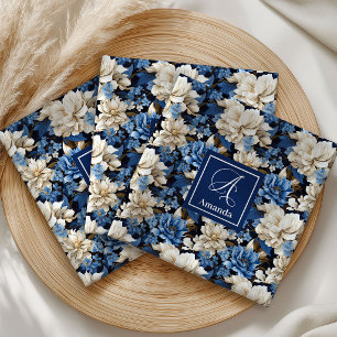 Luxury Navy Flowers Custom Name Floral Cloth Napki Napkin
