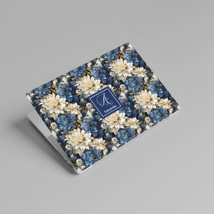 Luxury Navy Flowers Custom Name Floral Laptop Skin