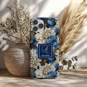 Luxury Navy Flowers iPhone Case Blue Floral Cover