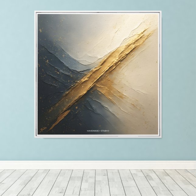 Luxury Navy & Gold Abstract Canvas – Modern  (Insitu(Wood Floor))