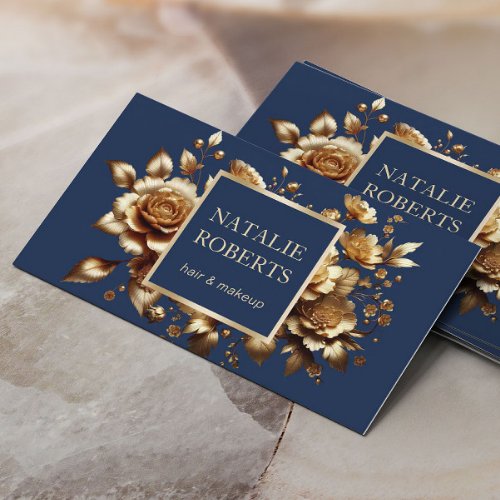 Luxury Navy  Gold Floral Beauty Salon  SPA Business Card