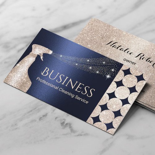 Luxury Navy  Gold House Cleaning Service Spray Business Card