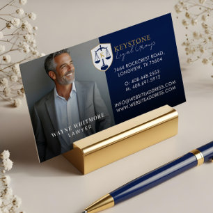 Luxury Navy Gold Law Firm Lawyer Photo Monogram Business Card Magnet