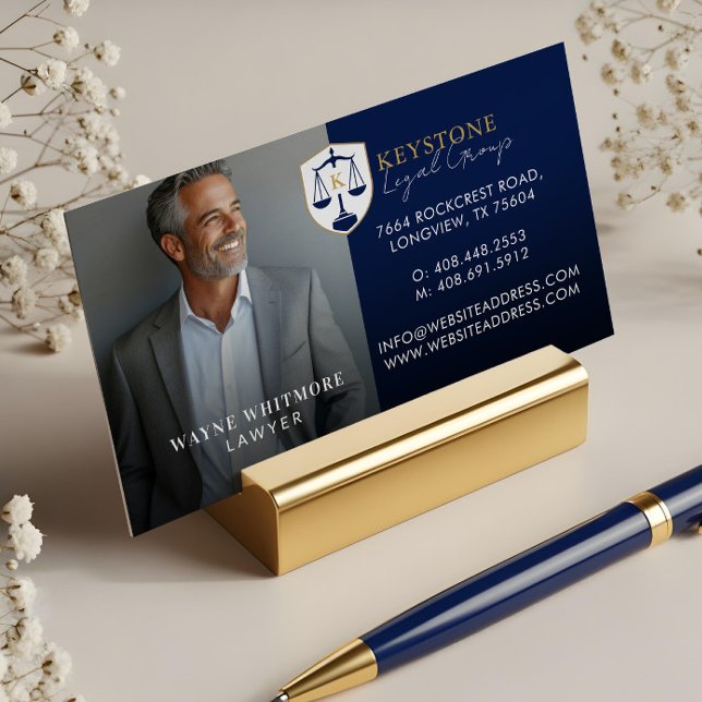Luxury Navy Gold Law Firm Lawyer Photo Monogram Business Card Magnet (Luxury Navy Gold Law Firm Lawyer Photo Monogram Business Card Magnet)