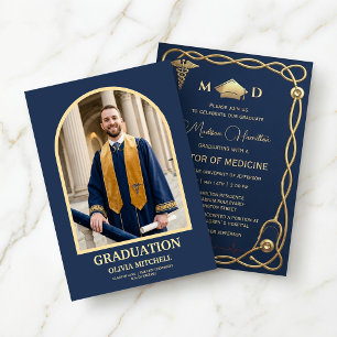 Luxury Navy & Gold Medical Graduation Invitation