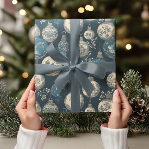 Luxury Navy & Gold Toile Ornament Wrapping Paper