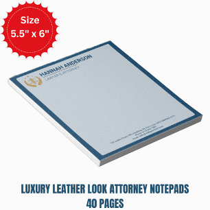 Luxury Navy Leather Look Attorney Logo Notepad  