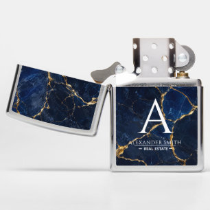 Luxury Navy Marble Gold Monogram Business Branding Zippo Lighter