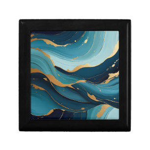 Luxury Navy Teal Gold Fluid Abstract Pattern Gift Box