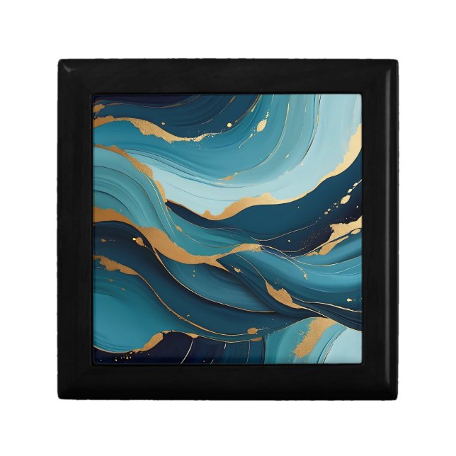 Luxury Navy Teal Gold Fluid Abstract Pattern Gift Box (Front)