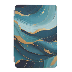 Luxury Navy Teal Gold Fluid Abstract Pattern iPad Mini Cover