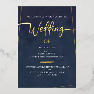 Luxury Navy Velvet Gold Foil Calligraphy Wedding Foil Invitation