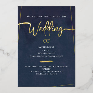 Luxury Navy Velvet  Gold Foil Calligraphy Wedding Invitation