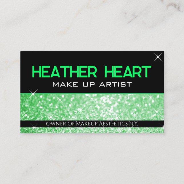 Luxury Neon Green Bright Glitter Glam Glamour  Business Card (Front)