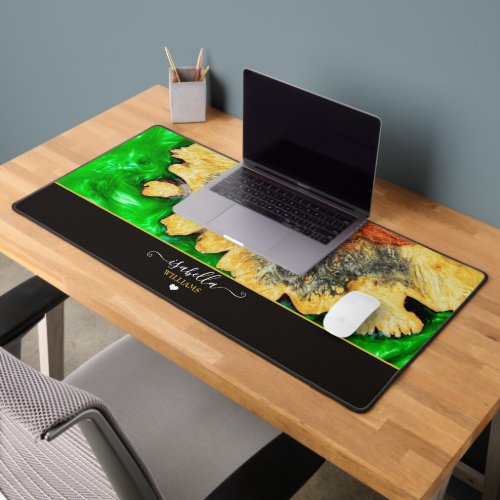 Luxury Neon Green Rustic Wood Epoxy Resin Desk Mat
