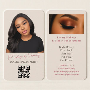 Luxury Neutral Beige Makeup Artist QR Code Beauty Business Card