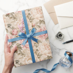 Luxury Neutral Peony Garden Floral Art Wrapping Paper
