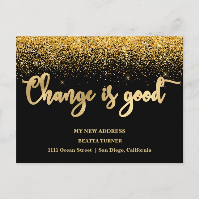 Luxury New Home Address Gold Glitter Announcement Postcard (Front)