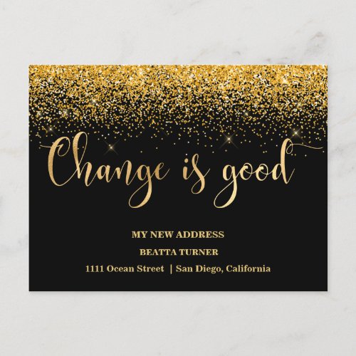 Luxury New Home Address Gold Glitter Announcement Postcard