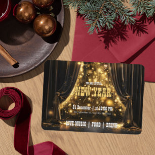 Luxury New Year Party Velvet Curtain Golden Glow Invitation