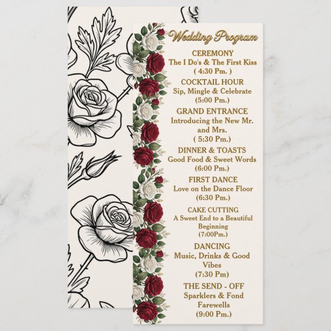 Luxury New York Rose Wedding Program with Descript (Front/Back)