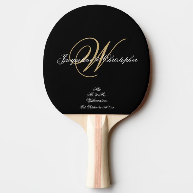 Luxury Newlyweds Gift Elegant Script Names Cool  Ping Pong Paddle (Back)