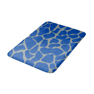 Luxury Nordic Cobalt Blue Gray Giraffe Print  Bath Mat