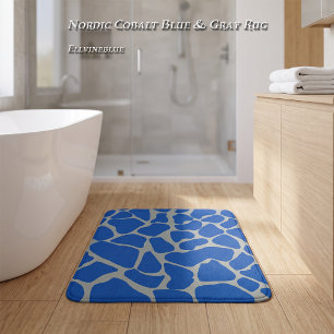 Luxury Nordic Cobalt Blue Gray Giraffe Print Bath Mat