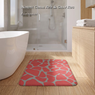 Luxury Nordic Coral Red Gray Giraffe Print Bath Mat