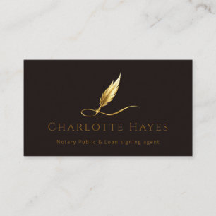 Luxury Notary Public Gold Feather Business Cards