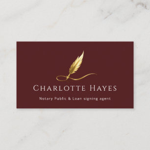 Luxury Notary Public Gold Feather Business Cards