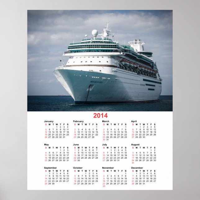 Luxury Ocean Liner Cruise Ship 2014 Calendar Poster (Front)