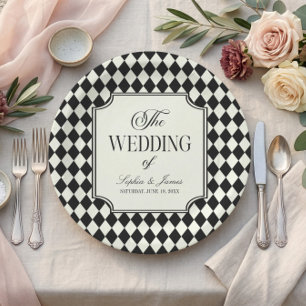 Luxury Old Money Black Ivory Vintage Wedding Paper Plates
