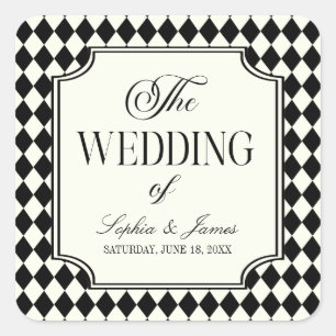 Luxury Old Money Black Ivory Vintage Wedding Square Sticker