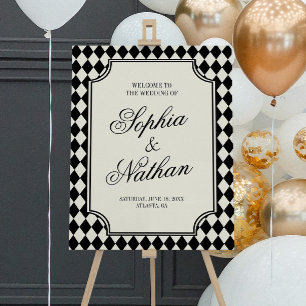 Luxury Old Money Black Ivory Wedding Welcome Sign