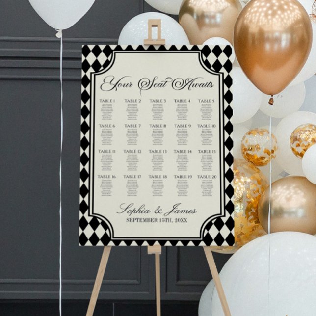 Luxury Old Money Black Wedding Seating Chart Foam Board (Creator Uploaded)