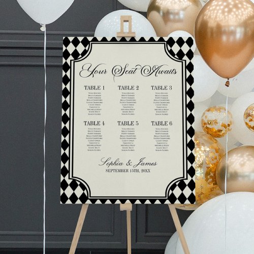 Luxury Old Money Black Wedding Seating Chart Foam Board