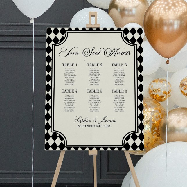 Luxury Old Money Black Wedding Seating Chart Foam Board (Creator Uploaded)