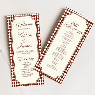 Luxury Old Money Burgundy Ivory Vintage Wedding Program