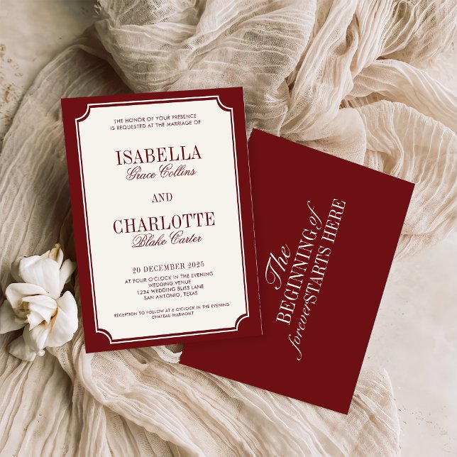 Luxury Old Money Burgundy Timeless Wedding Invitation (Creator Uploaded)