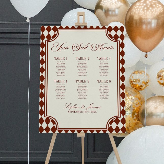 Luxury Old Money Burgundy Wedding Seating Chart Foam Board (Creator Uploaded)