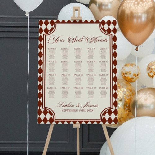 Luxury Old Money Burgundy Wedding Seating Chart Foam Board