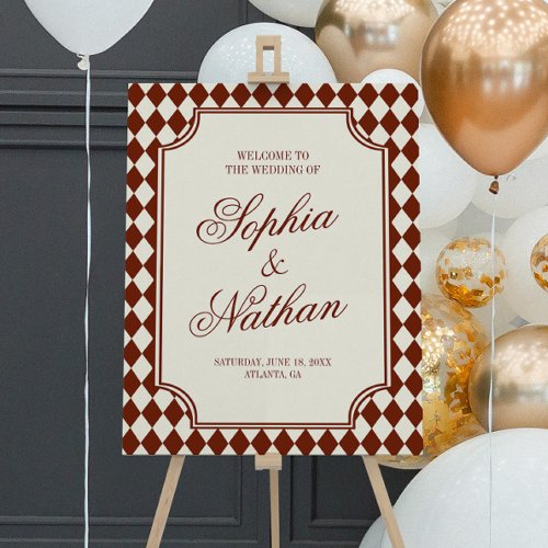 Luxury Old Money Burgundy Wedding Welcome Sign