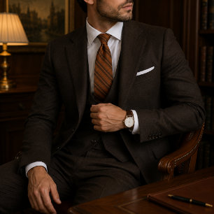 Luxury Old Money Copper Brown Regimental Stripe Neck Tie