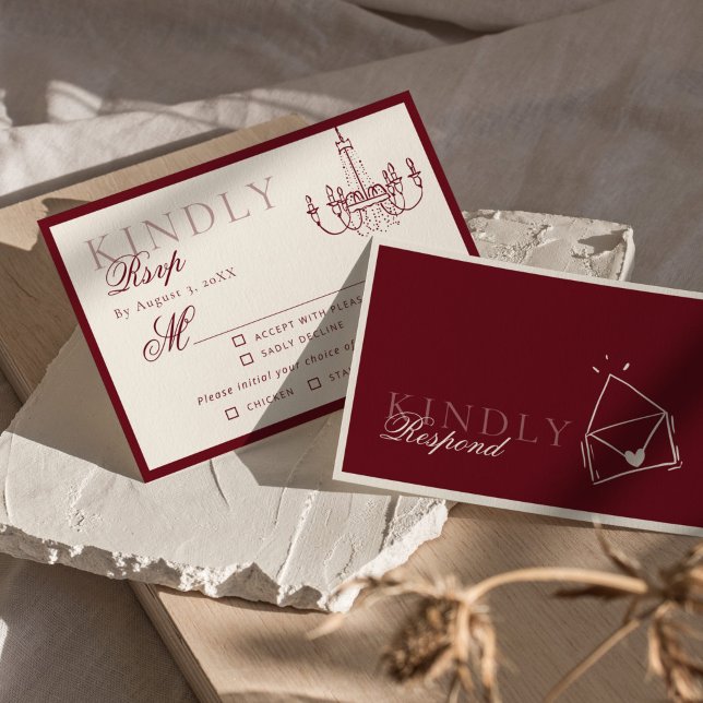 Luxury Old Money Dark Red Hand drawn Wedding RSVP (Creator Uploaded)