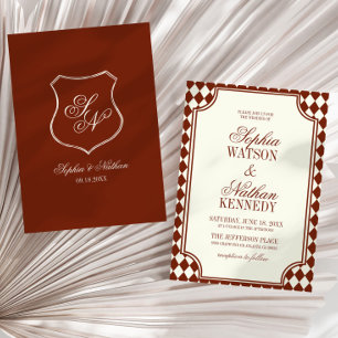 Luxury Old Money Deep Burgundy Ivory Wedding Invitation